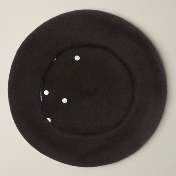 JUST IN***NWT Flower Black Beaded 100% Wool Beret - Picture 3 of 3